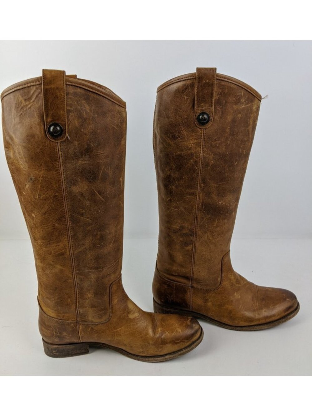 FRYE Brown Leather Knee High Riding Boots Womens Size 7 B 3477172 Melissa Button